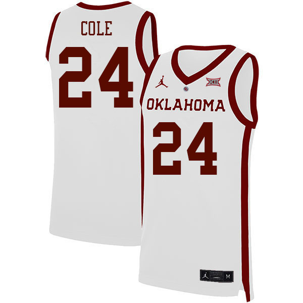 Oklahoma Sooners #24 Jacolb Cole College Basketball Jerseys Stitched Sale-White